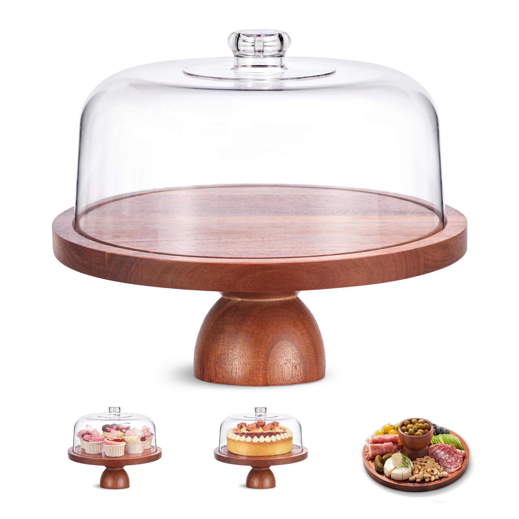 Kootek wood cake stand with lid top view showing elegant dessert presentation