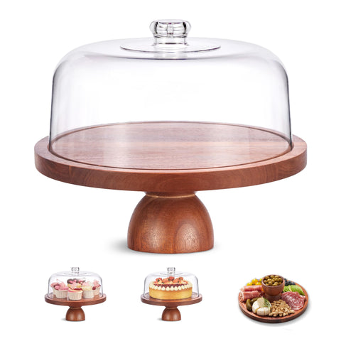 Kootek wood cake stand with lid top view showing elegant dessert presentation