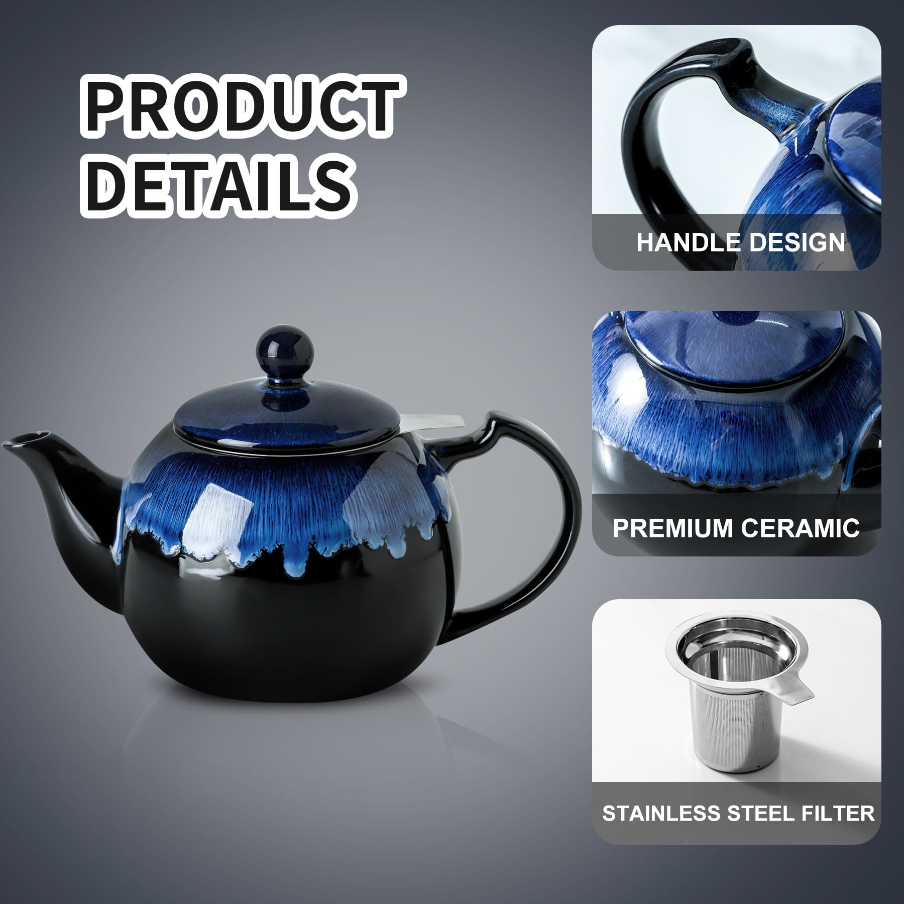 KOOV teapot interior view showing stainless steel infuser for even steeping.