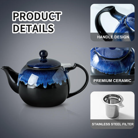 KOOV teapot interior view showing stainless steel infuser for even steeping.