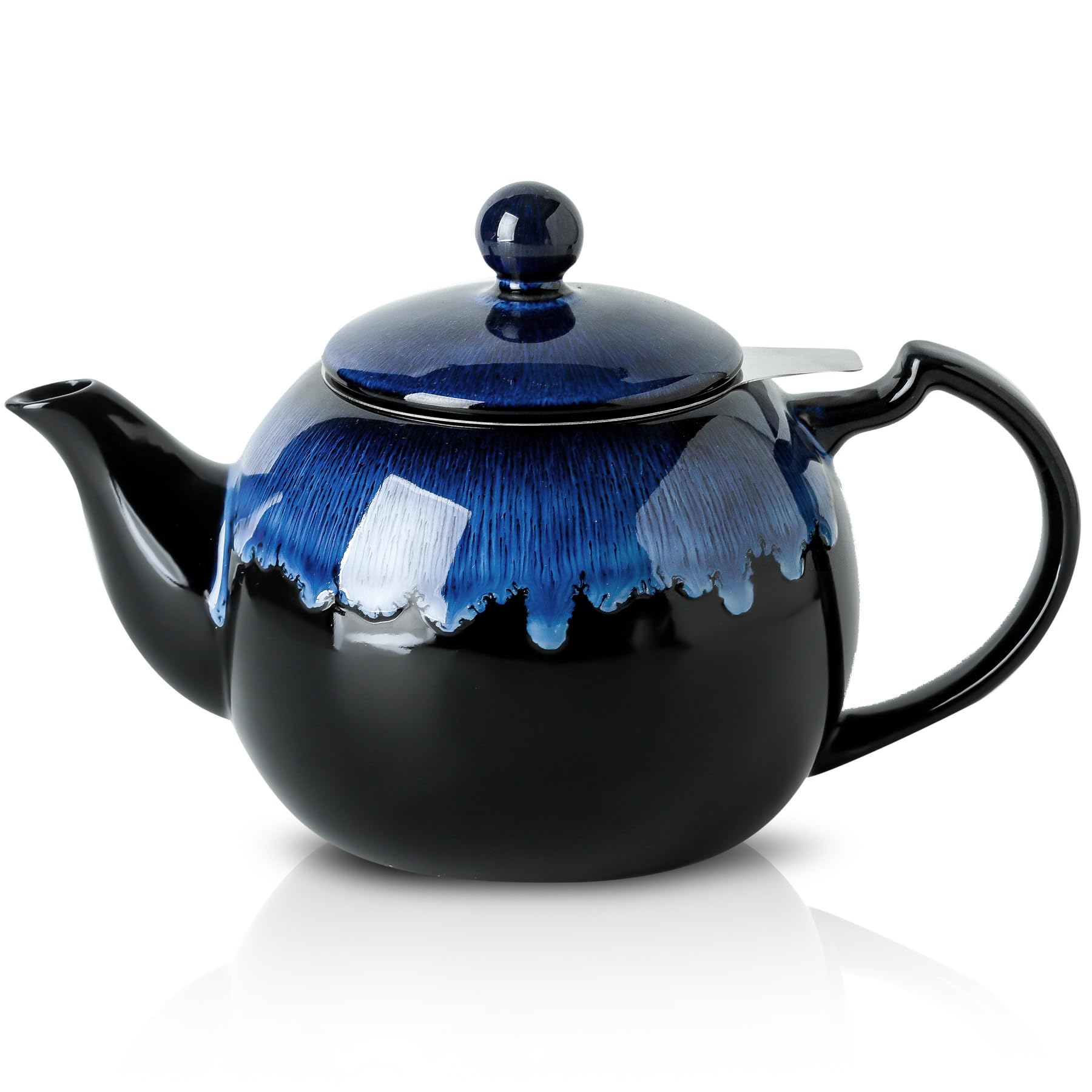 KOOV tea pot with infuser Nebula Blue on countertop for convenient loose tea brewing.