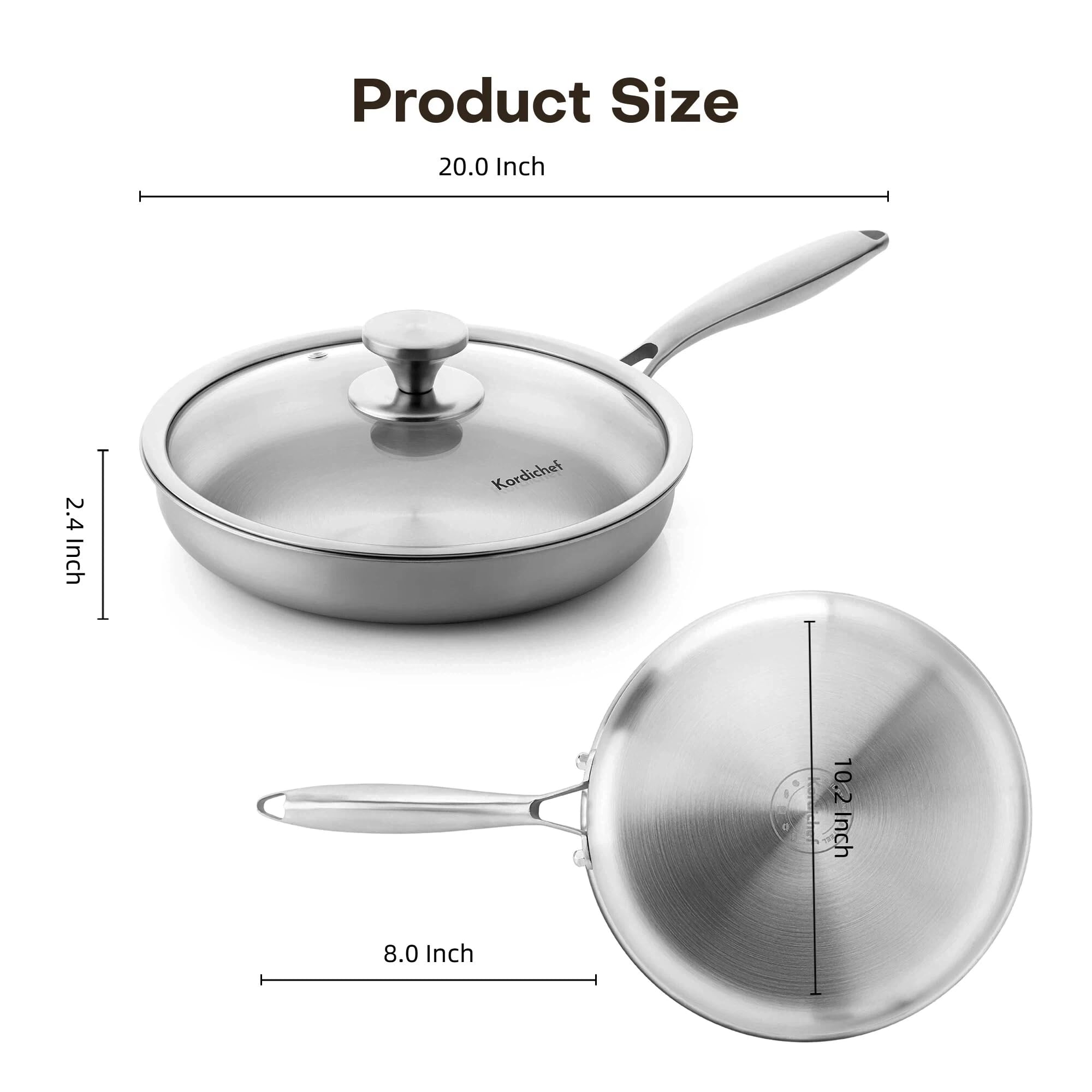 Kordichef pan compatible with induction, gas, electric, and ceramic cooktops for flexible use.