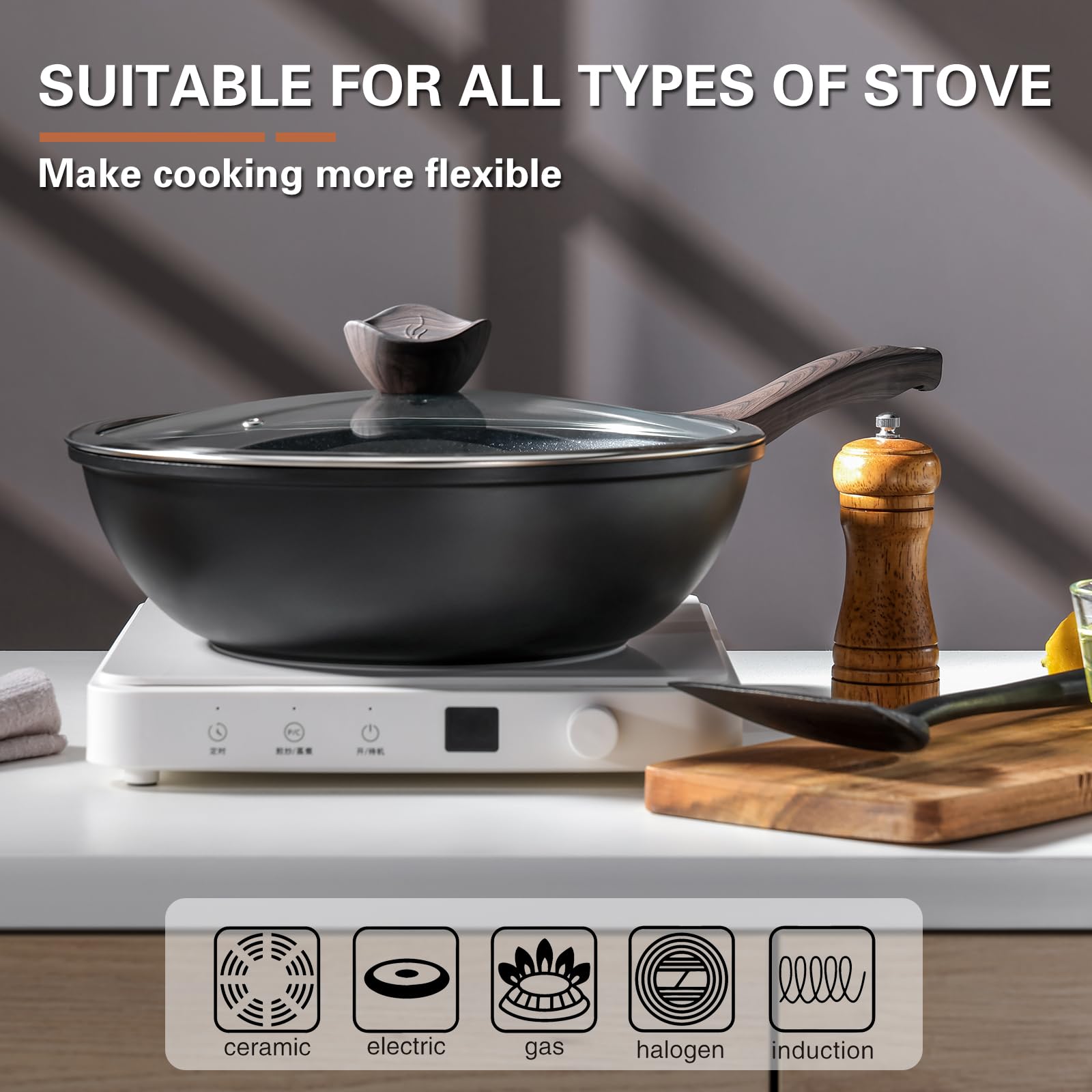 Kordisen 12-inch wok demonstrates heat distribution across the pan for even searing.