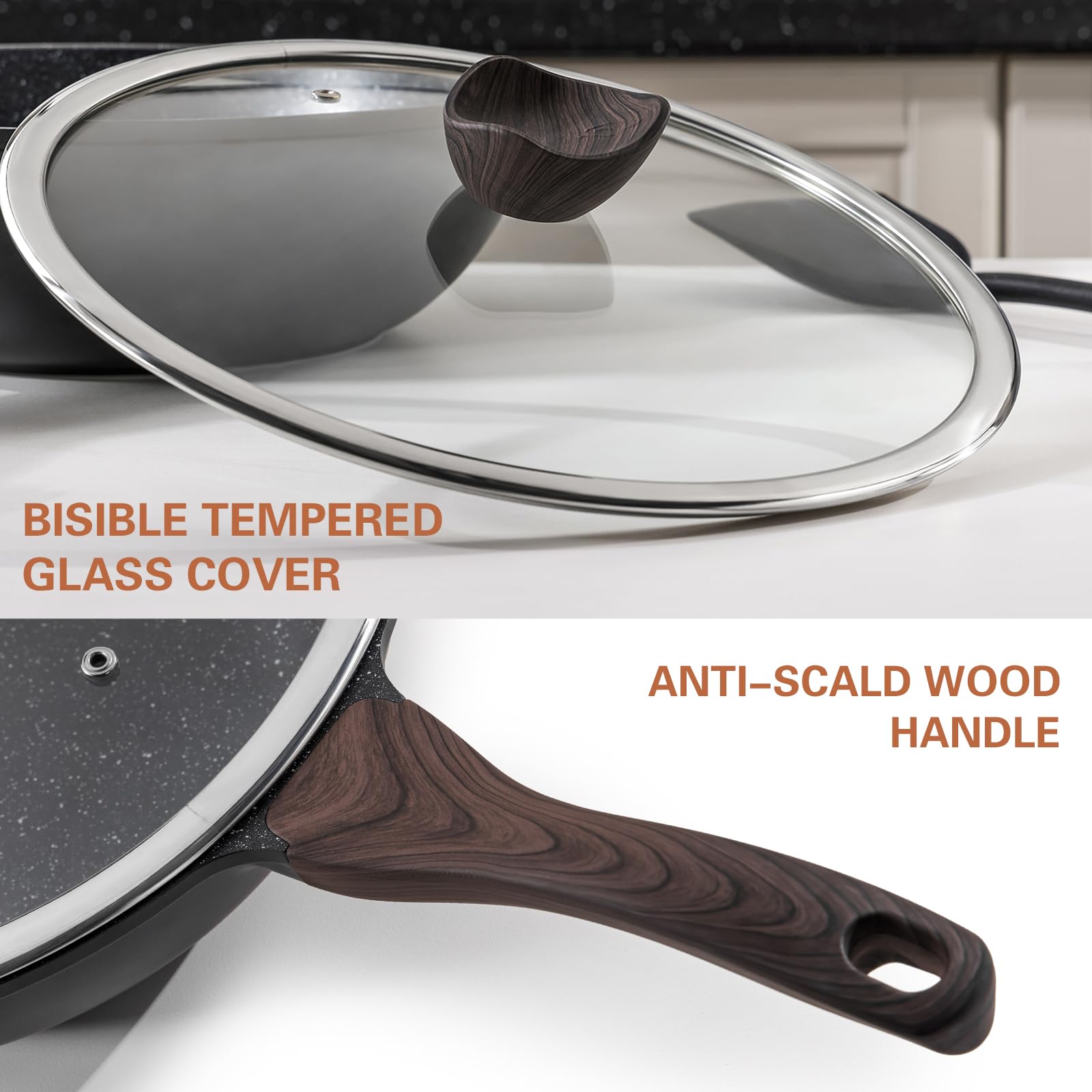 Deep 12-inch wok designed for stir-fry, sautéing, and steaming with ample capacity.