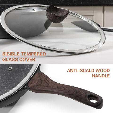 Deep 12-inch wok designed for stir-fry, sautéing, and steaming with ample capacity.