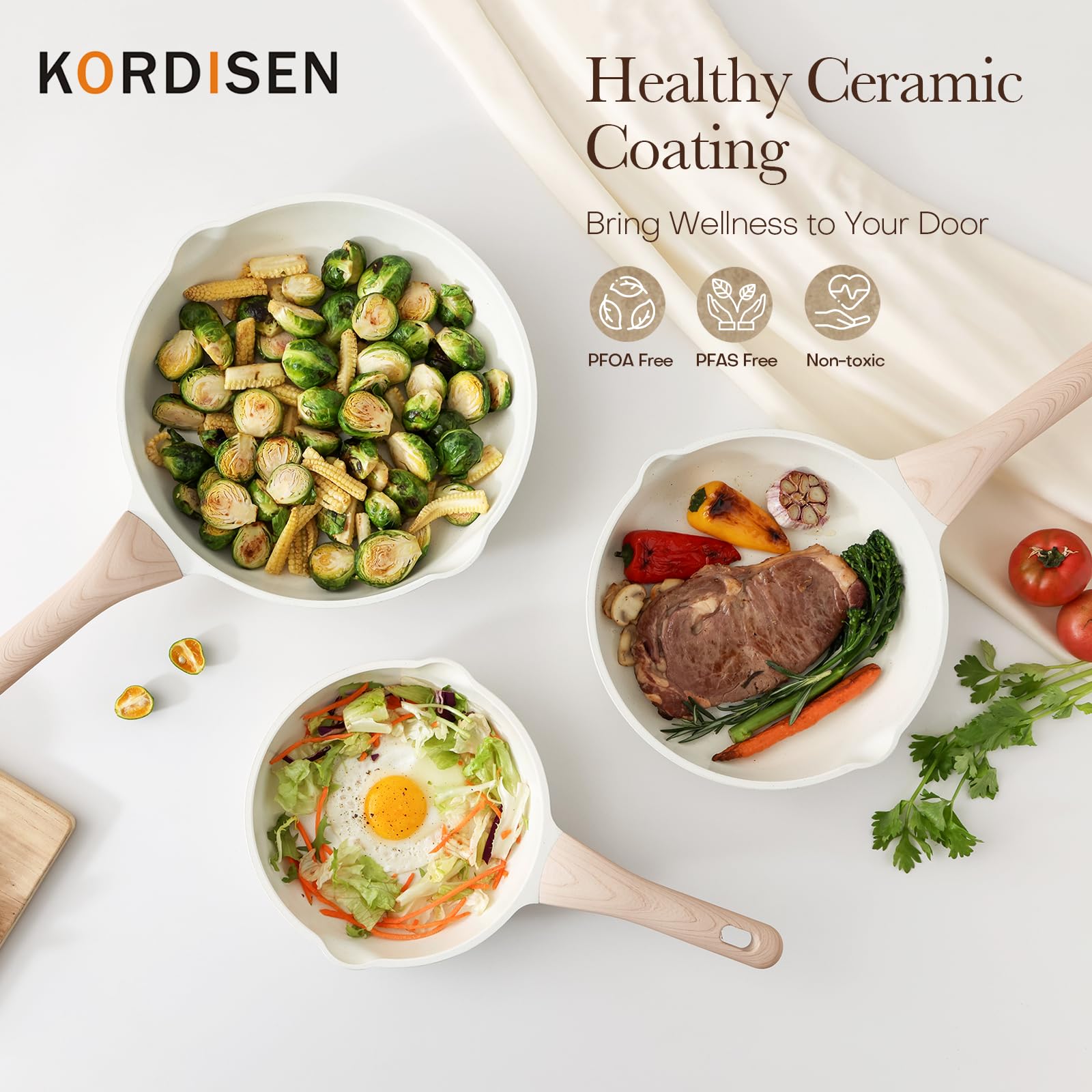 Kordisen frying pan shows easy cleanup with smooth ceramic coating.