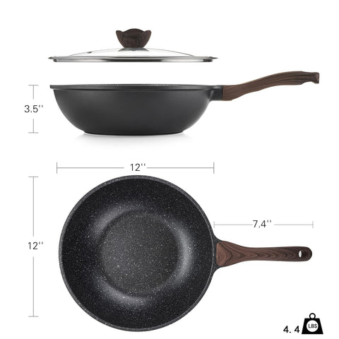 See-through glass lid on the Kordisen wok allows monitoring without losing heat.