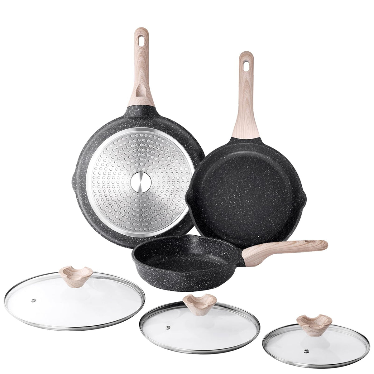 Kordisen 8 inch nonstick frying pan with lid for easy, low oil cooking