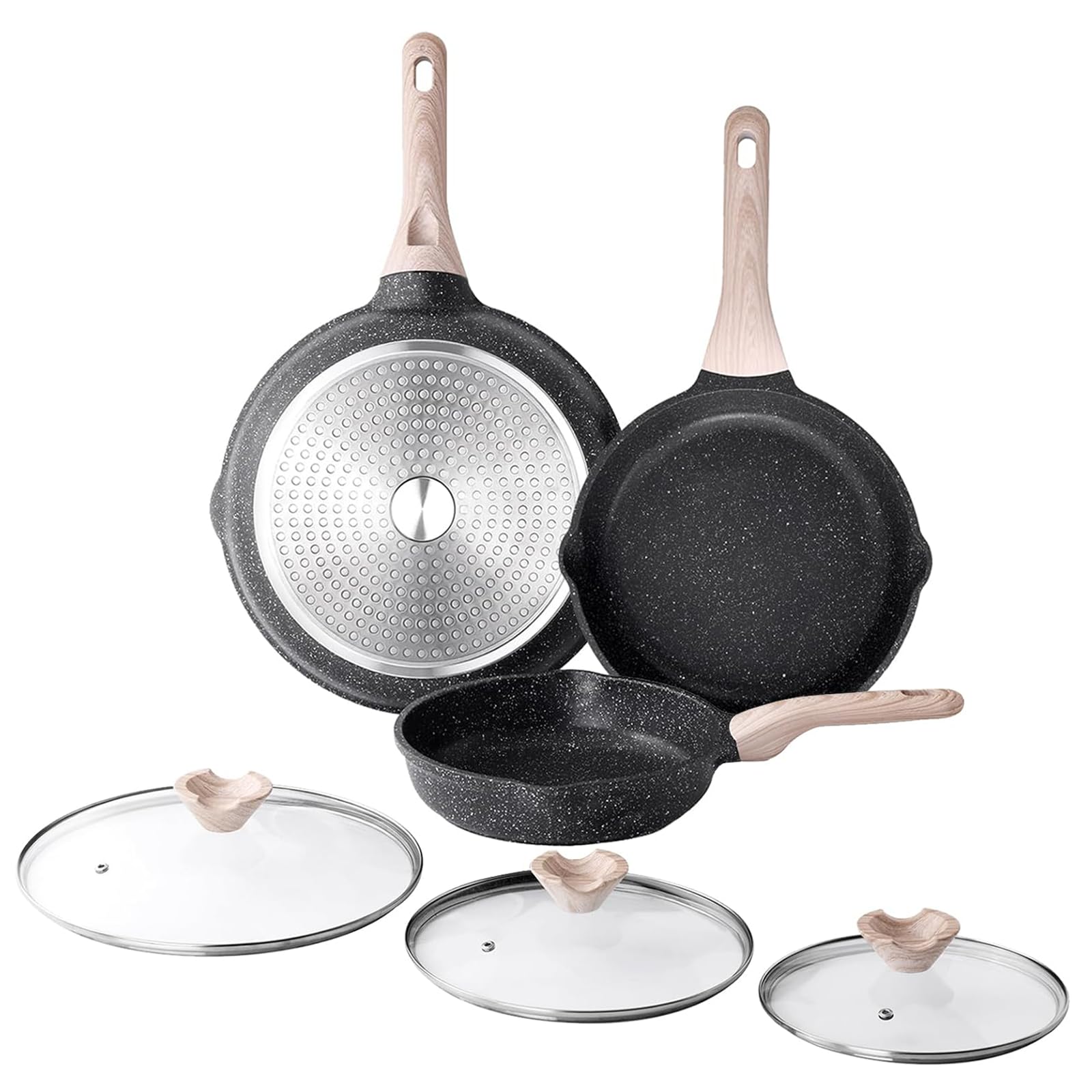 Kordisen 3-piece nonstick frying pan set with lids for healthy, low-oil cooking