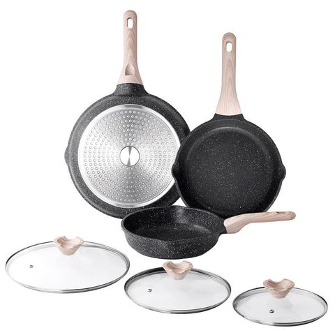Kordisen 3-piece nonstick frying pan set with lids for healthy, low-oil cooking