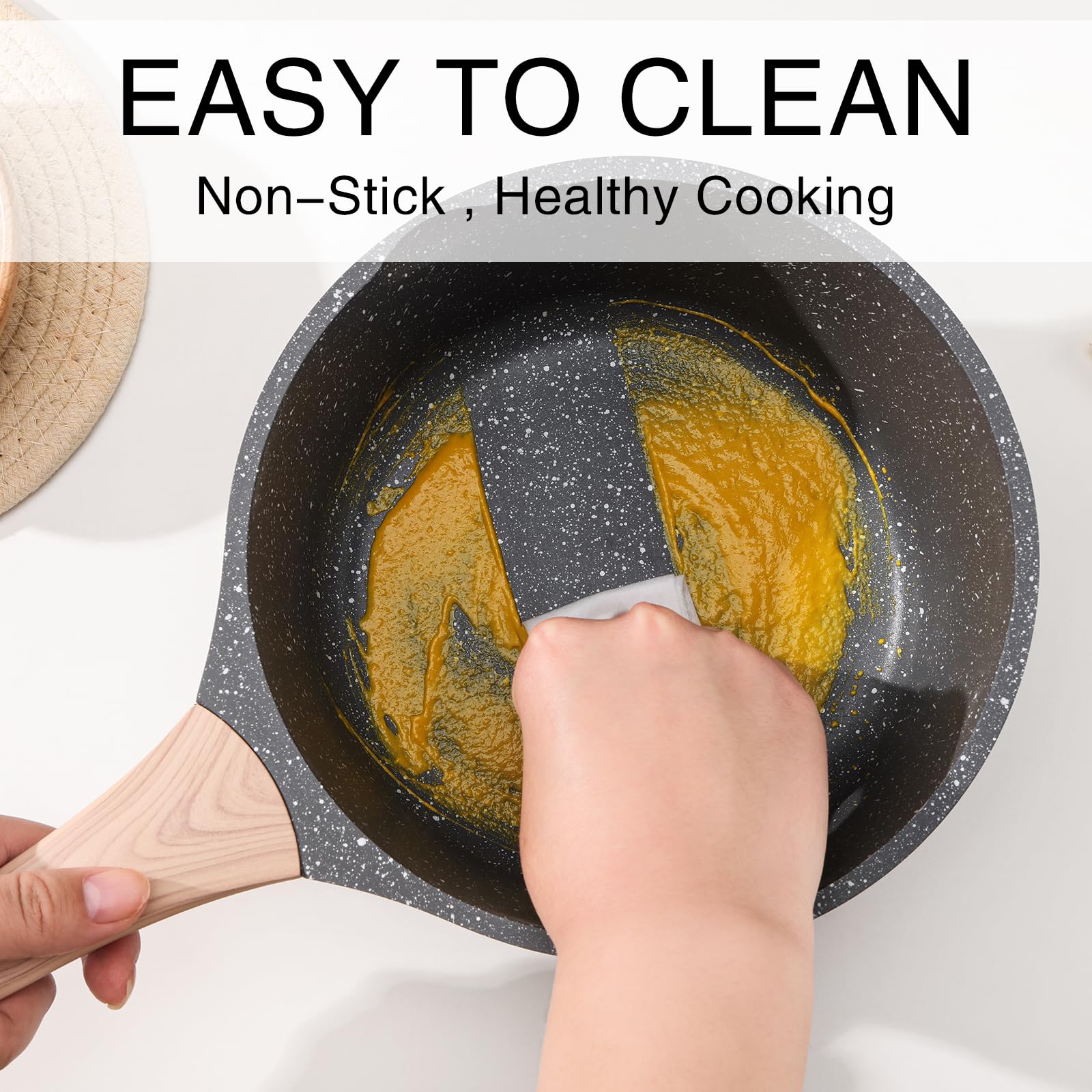 Kordisen granite non-stick coating sauce pan for easy release.