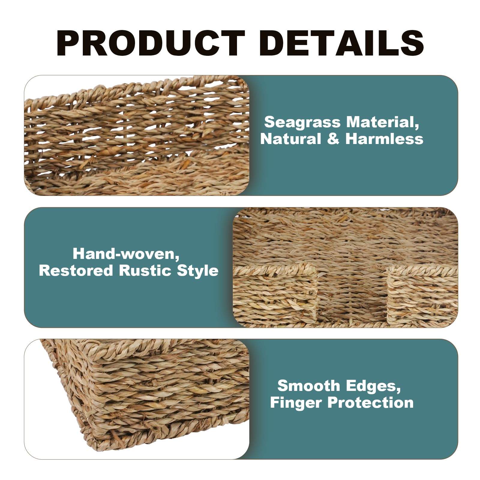 Kordory Seagrass bathroom counter organizer suitable for home, hotel, or office use.
