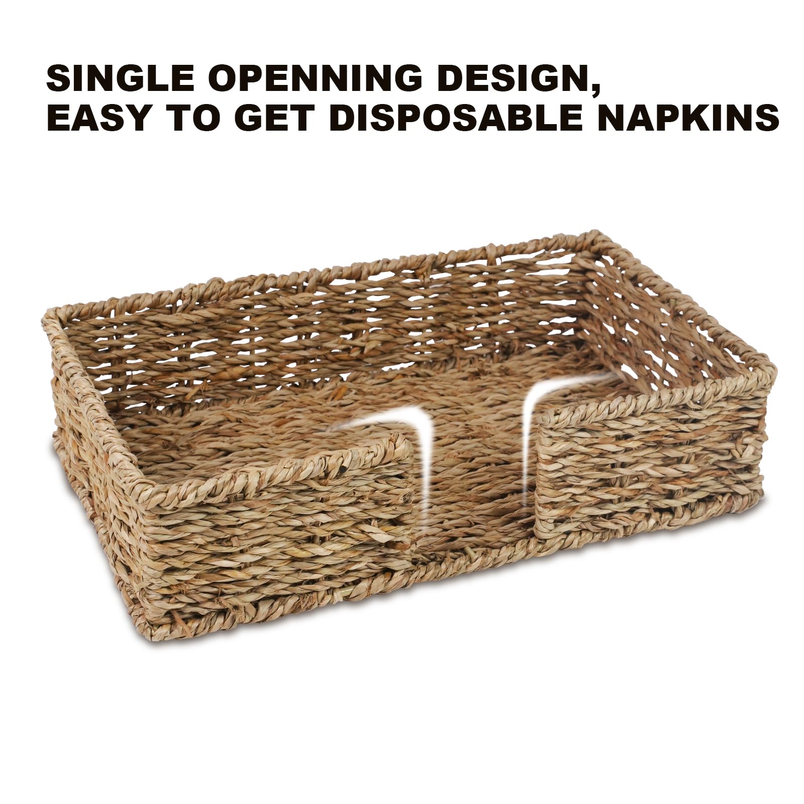 Kordory Seagrass napkin holder tray with concealed wires and safe edges.