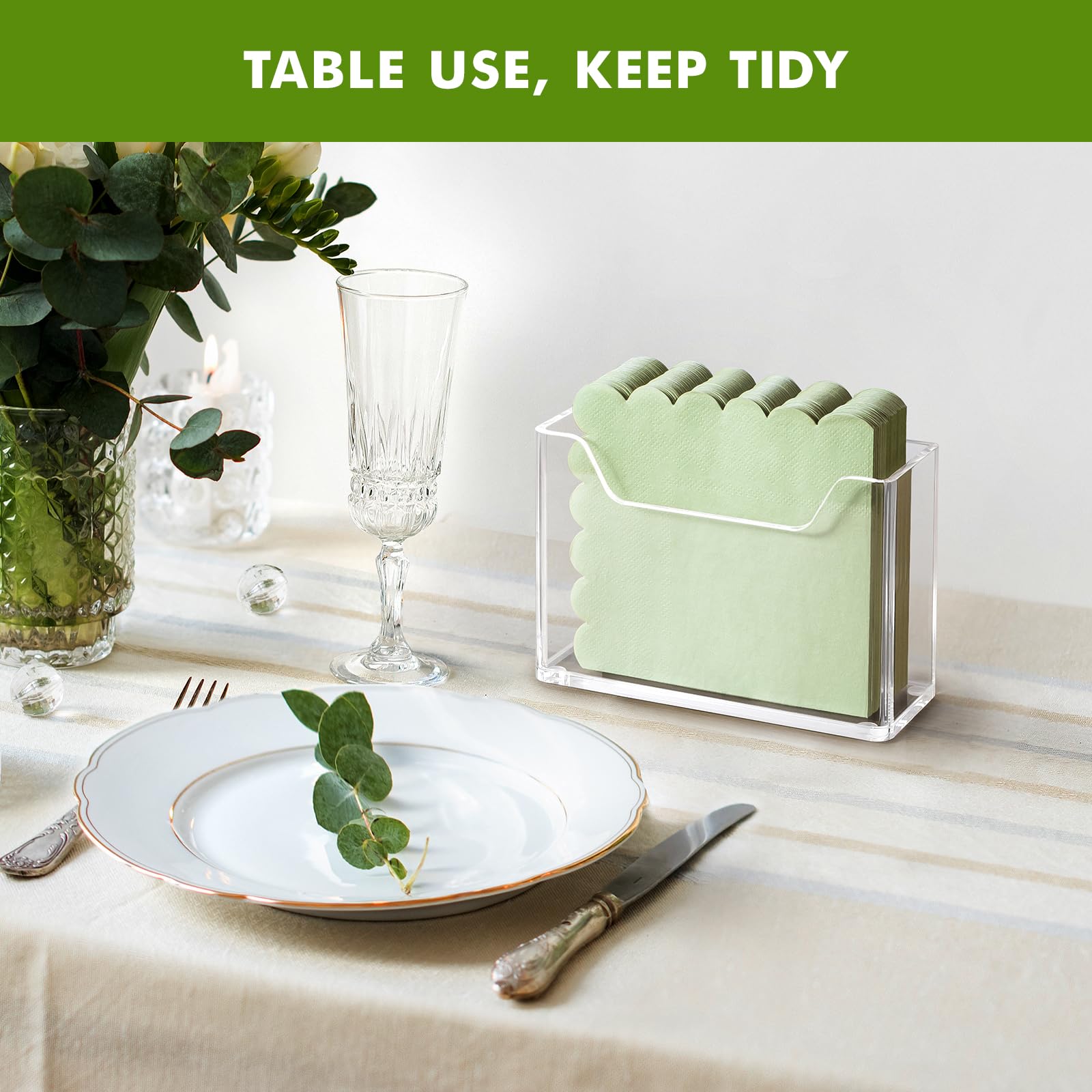 Kordory transparent napkin holder enhances decor while keeping napkins visible.