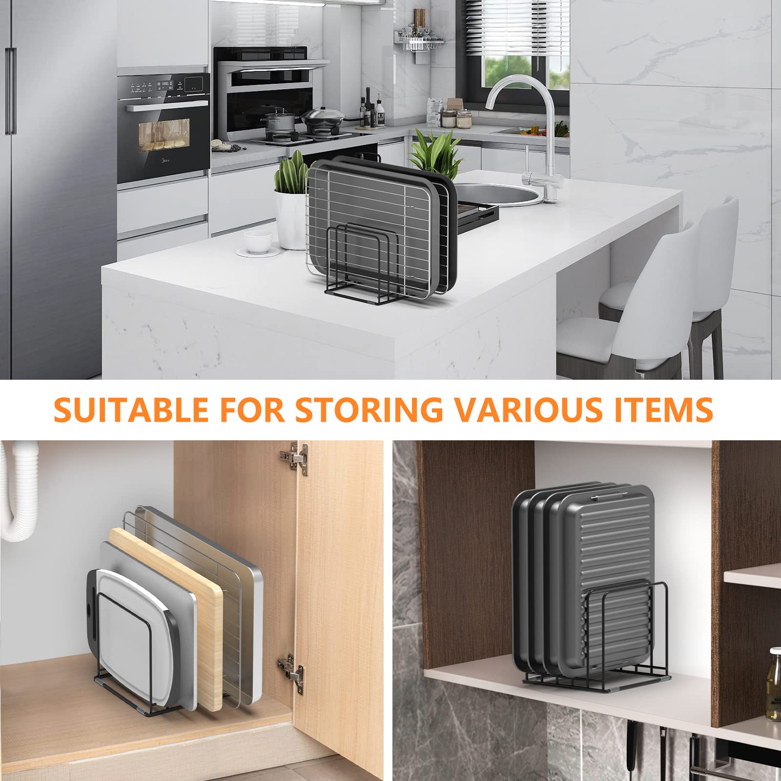 KORRTFID baking pans storage vertical rack fits on countertop or in cabinet.