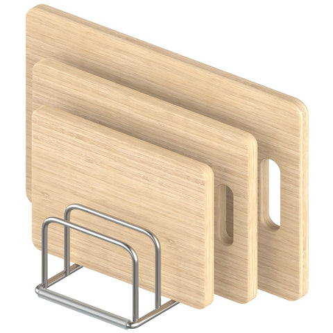 KORRTFID cutting board organizer stand front view shows slim profile saving counter space