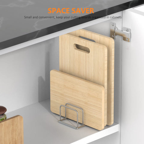 KORRTFID cutting board organizer inside cabinet usage shows efficient storage