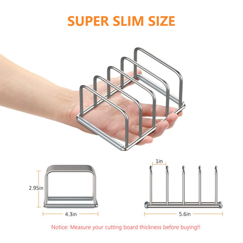 KORRTFID cutting board organizer stand side view highlights sturdy 304 stainless steel build