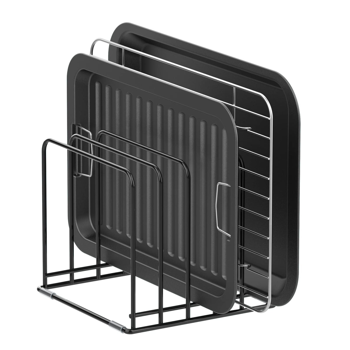 KORRTFID kitchen cabinet organizer with 5 slots keeps pans neatly stored for easy access.