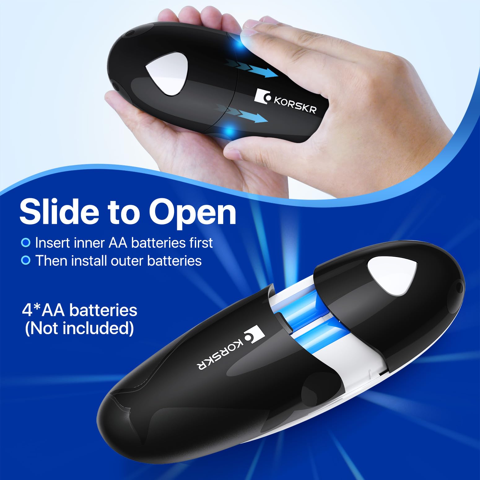 KORSKR battery-powered can opener operates without cords for flexibility.