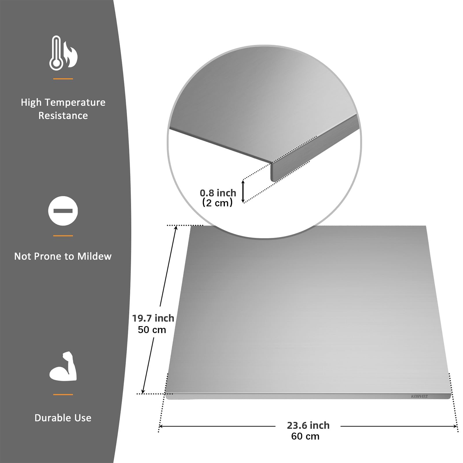 KORVOS 304 cutting board large side with lip for juice containment.