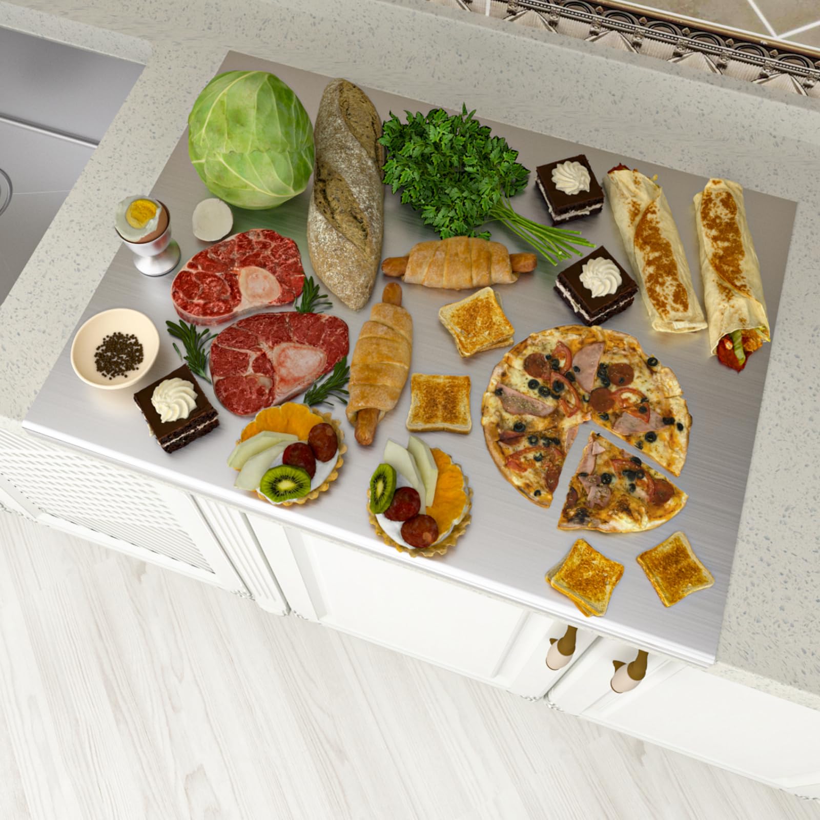 KORVOS 304 cutting board large top view showing expansive prep surface.