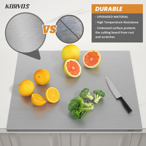 KORVOS folding-edge board dual-zone design for raw vs cooked items.