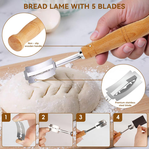 KOSBON bread sling, lame, and scraper set for scoring