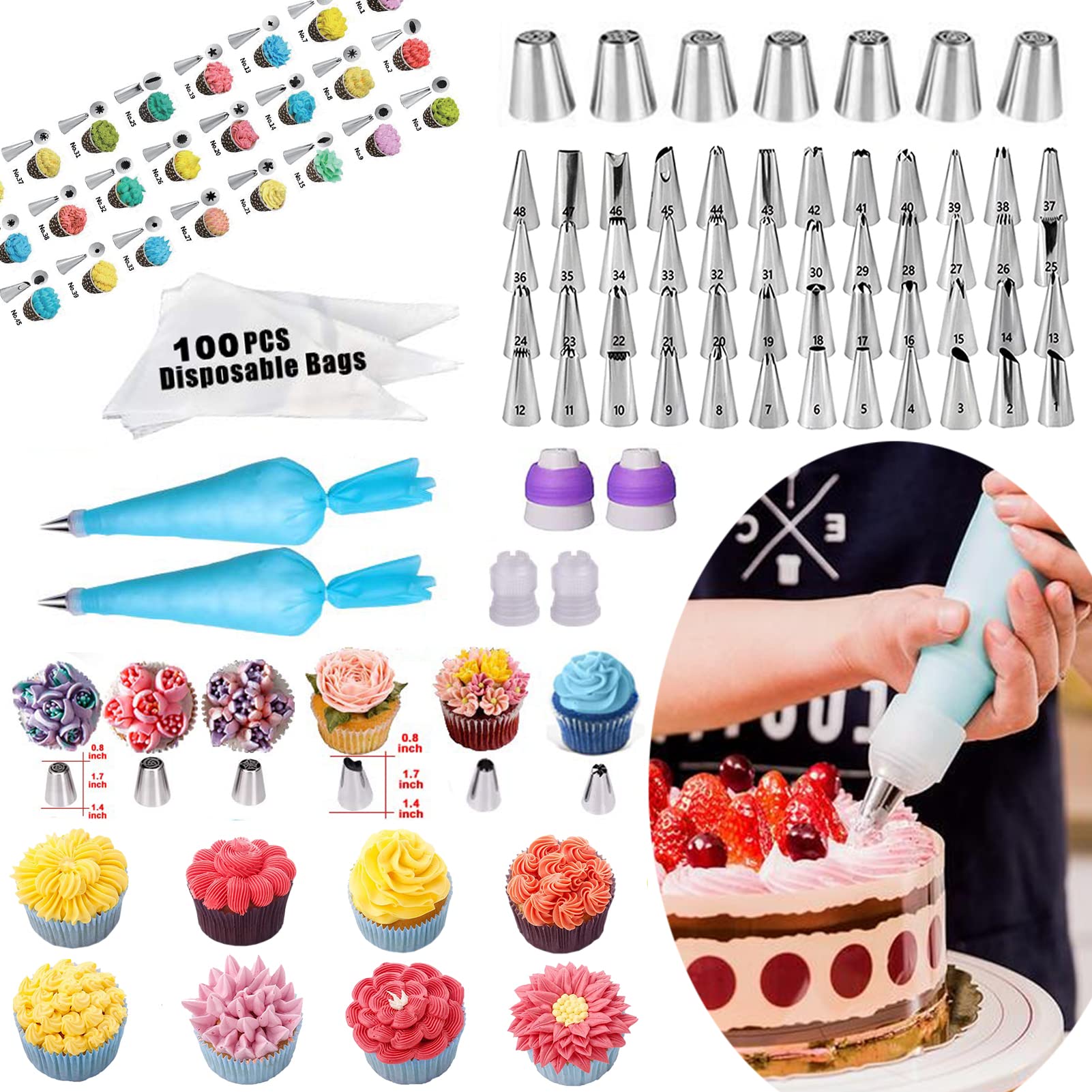 Kosbon icing tips and bags kit offers versatile patterns for cake decorating