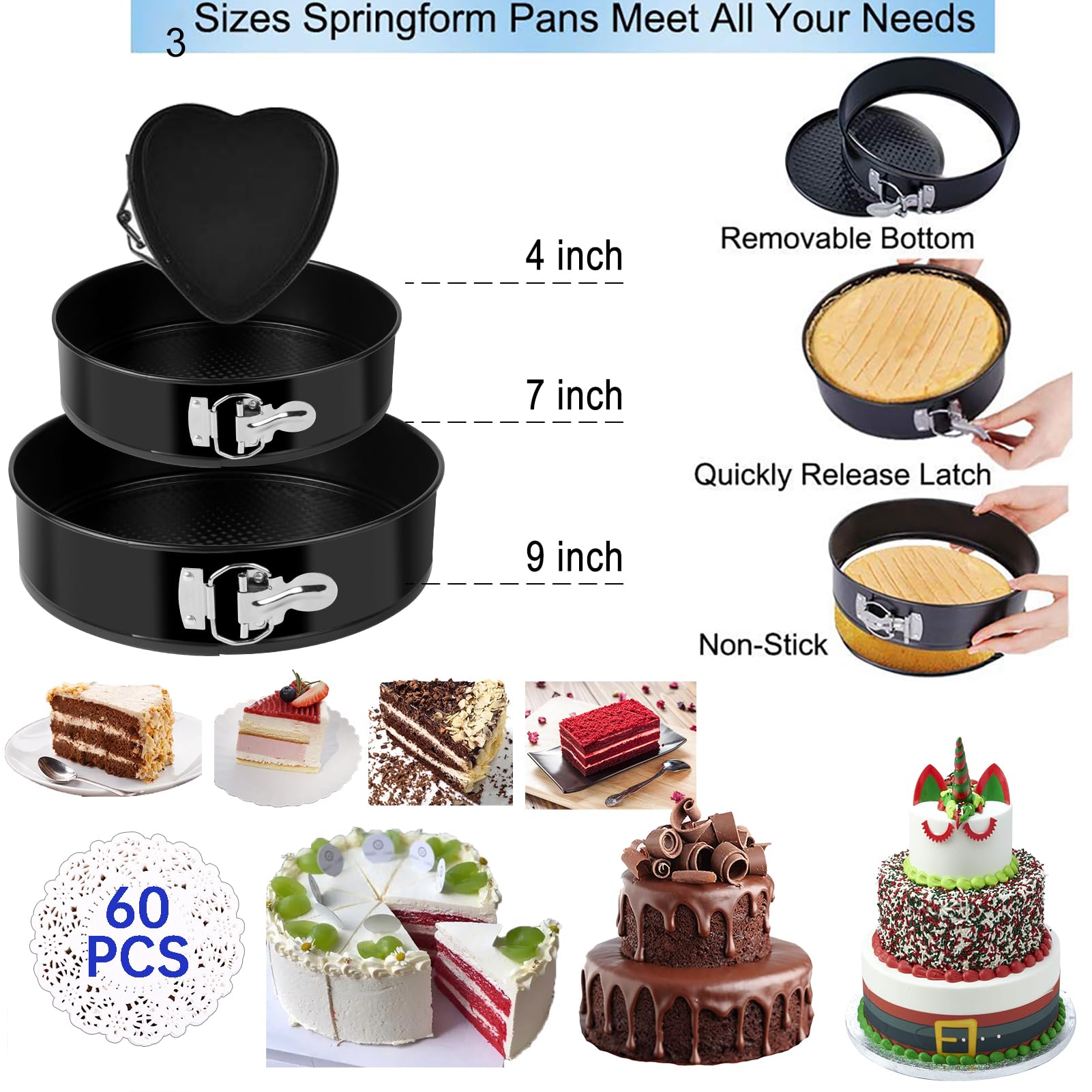 Kosbon three-size springform pans enable layered cheesecakes with easy release