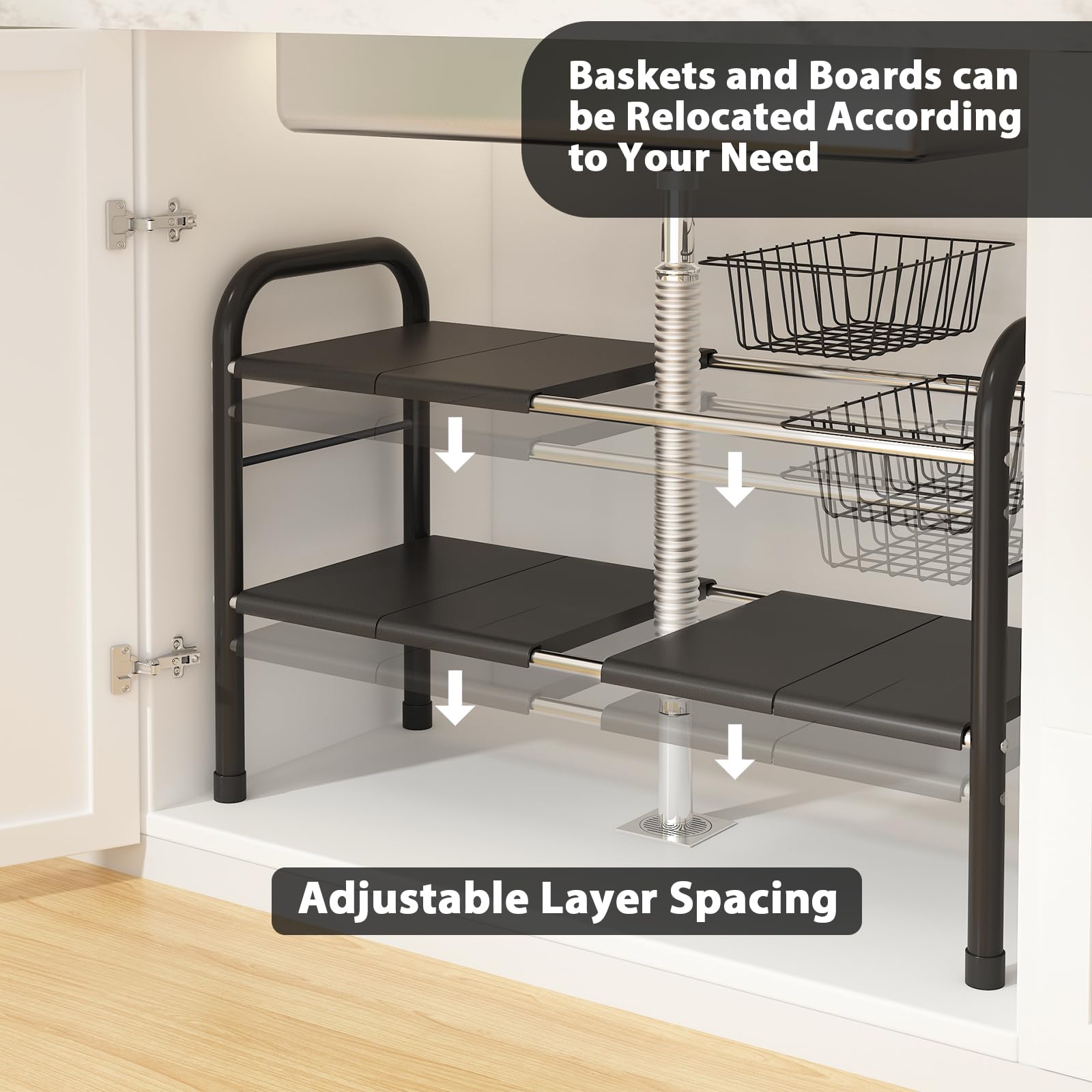 KOSIWU two removable baskets for easy access under sink