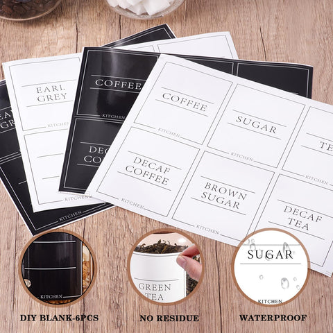 KOSKIMER white and black labels enhance canister organization with waterproof durability.