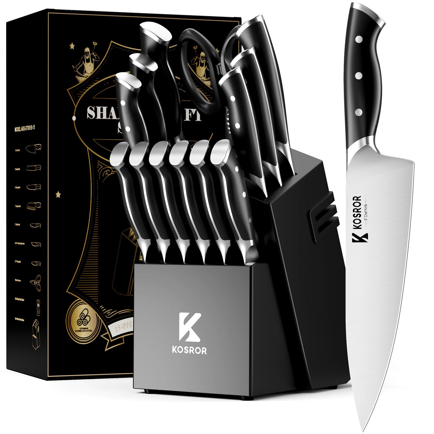 KOSROR ShadowCraft knife-set front view showing full-tang design for balanced control.