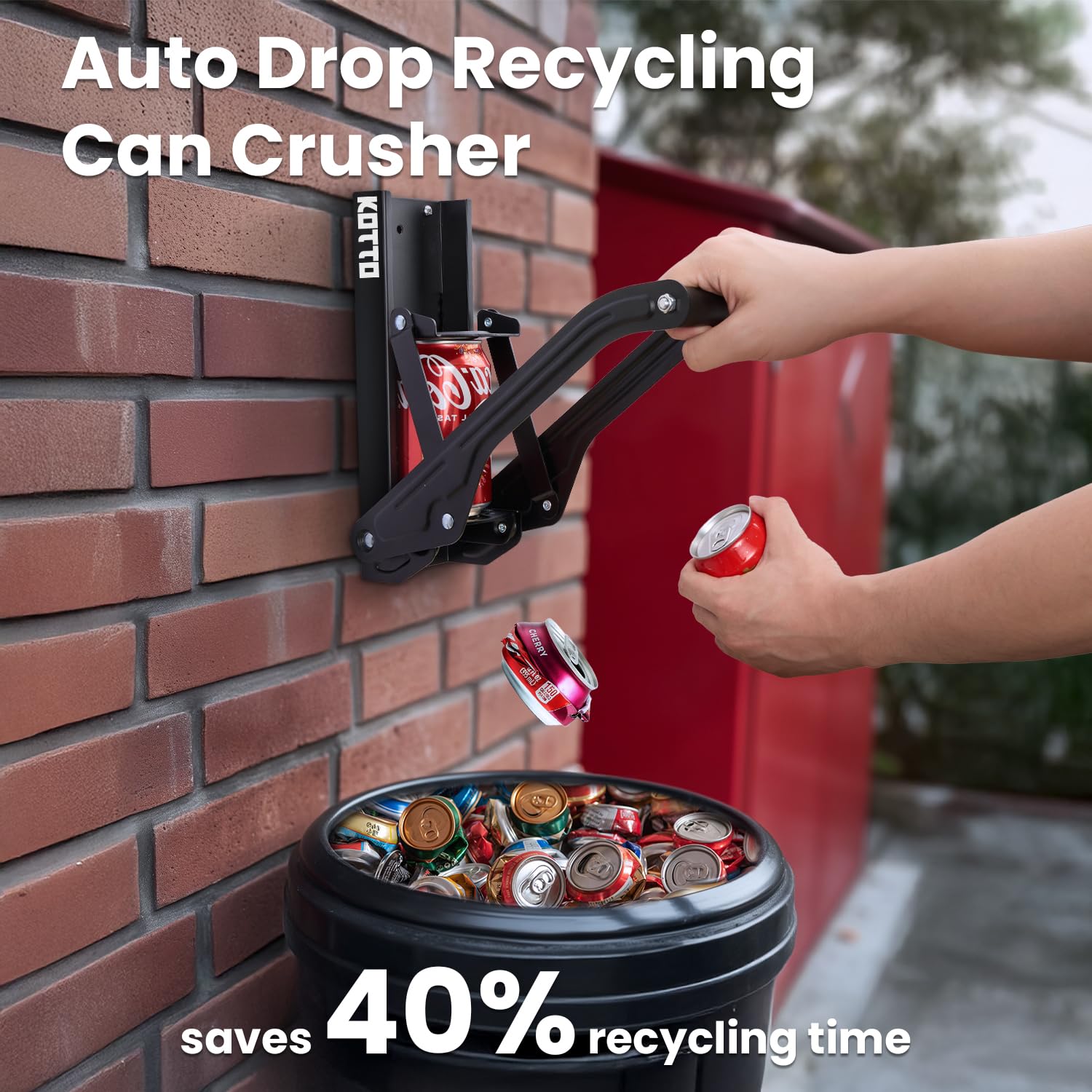 Close-up of KOTTO auto-drop system shows mess-free can disposal.