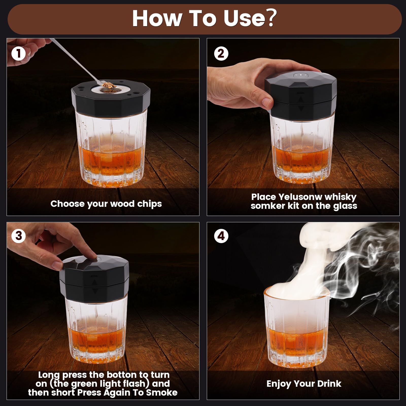 KOUARA smoker kit flame-free design for safer, quick operation.