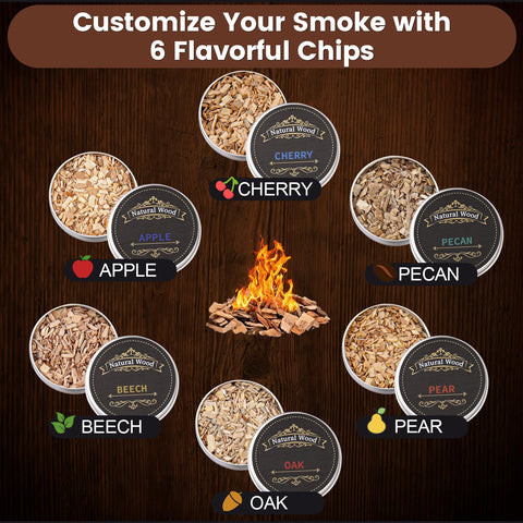KOUARA wood chip flavors assortment: oak, applewood, pecan, cherry, pear, beech.