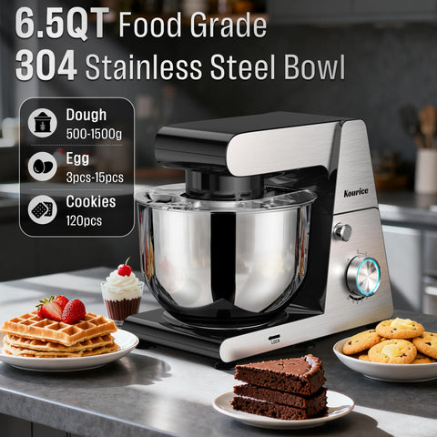Kourice stand mixer accessory set includes whisk, dough hook and splash guard
