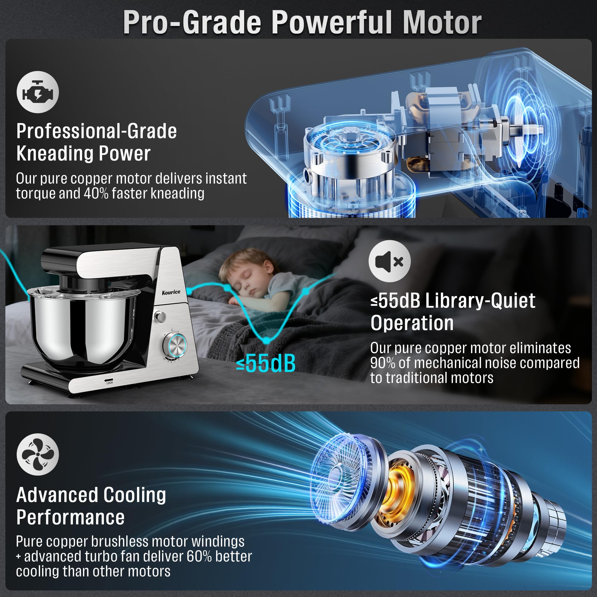 Kourice stand mixer pro-grade motor emphasizes powerful torque for heavy doughs