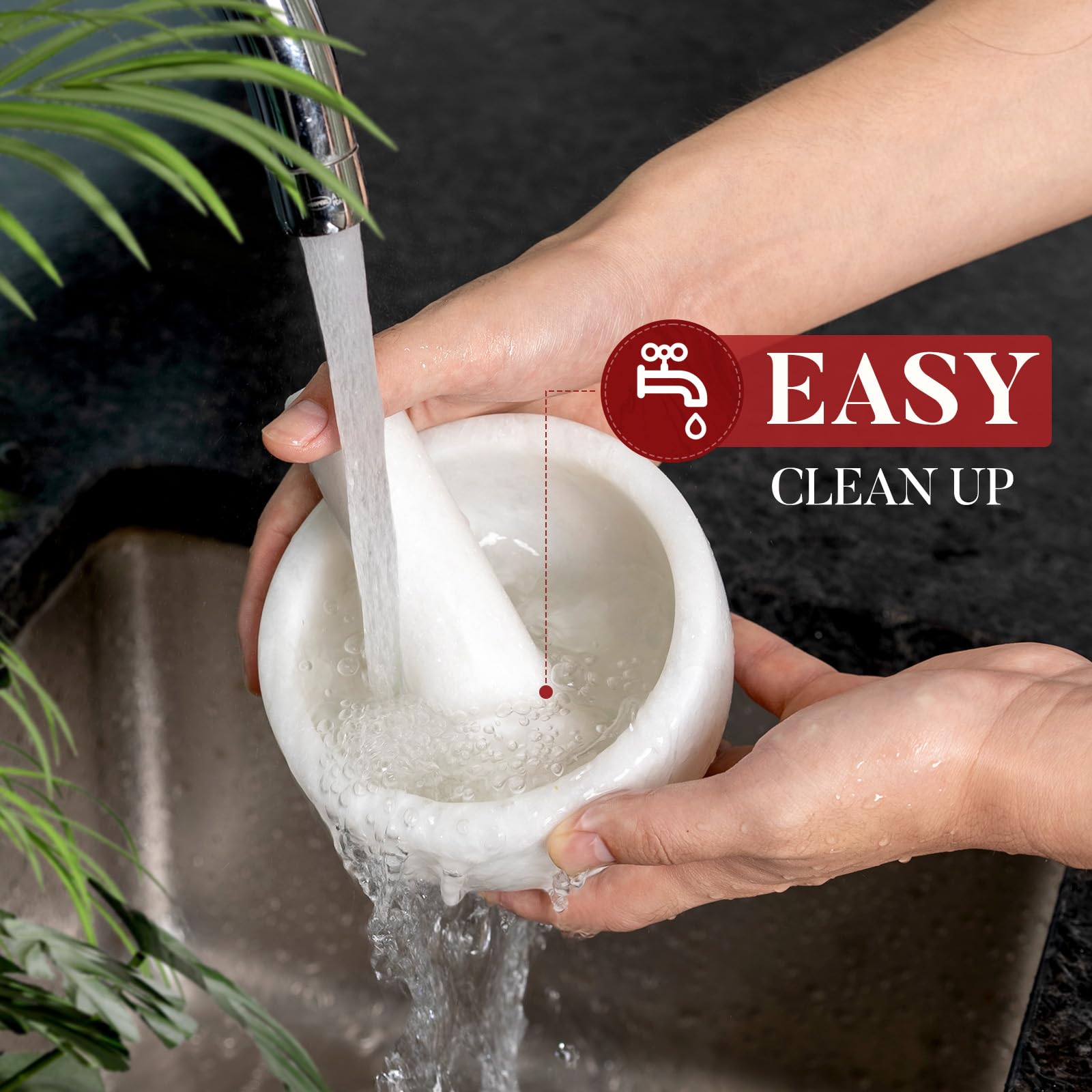 Koville easy-clean marble finish simplifies rinsing and maintenance.