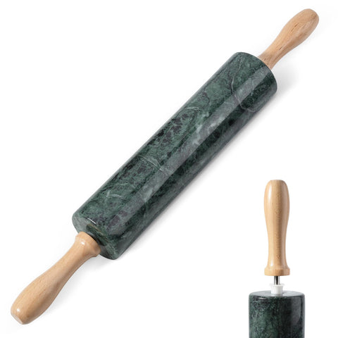 Koville Indian Green Marble rolling pin with side view for elegant kitchen prep