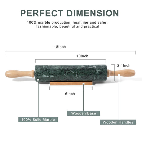 Koville Indian Green Marble rolling pin top view highlights unique veining for pastry work