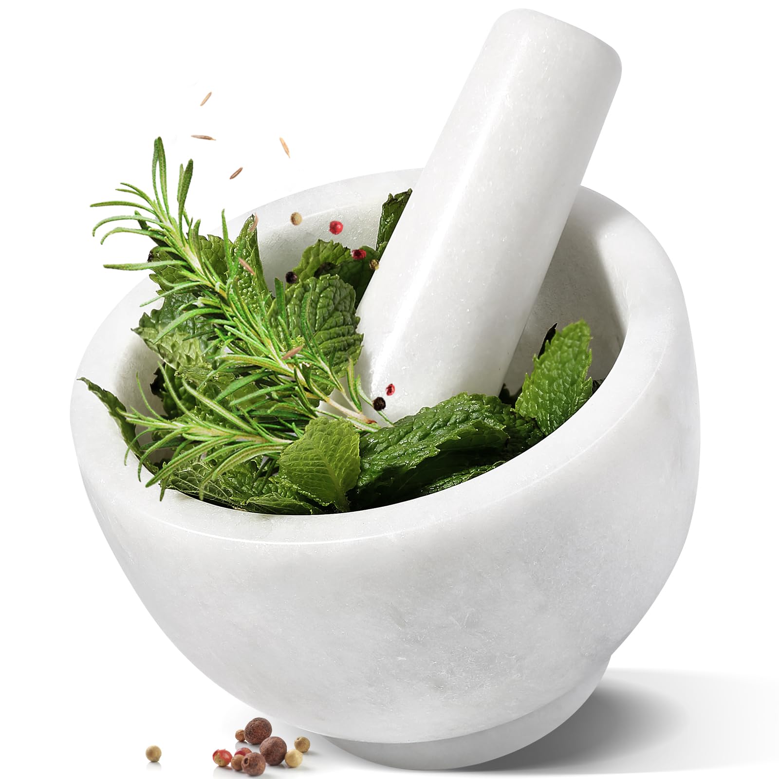 Koville marble mortar and pestle set, 5-inch, ideal for grinding spices.