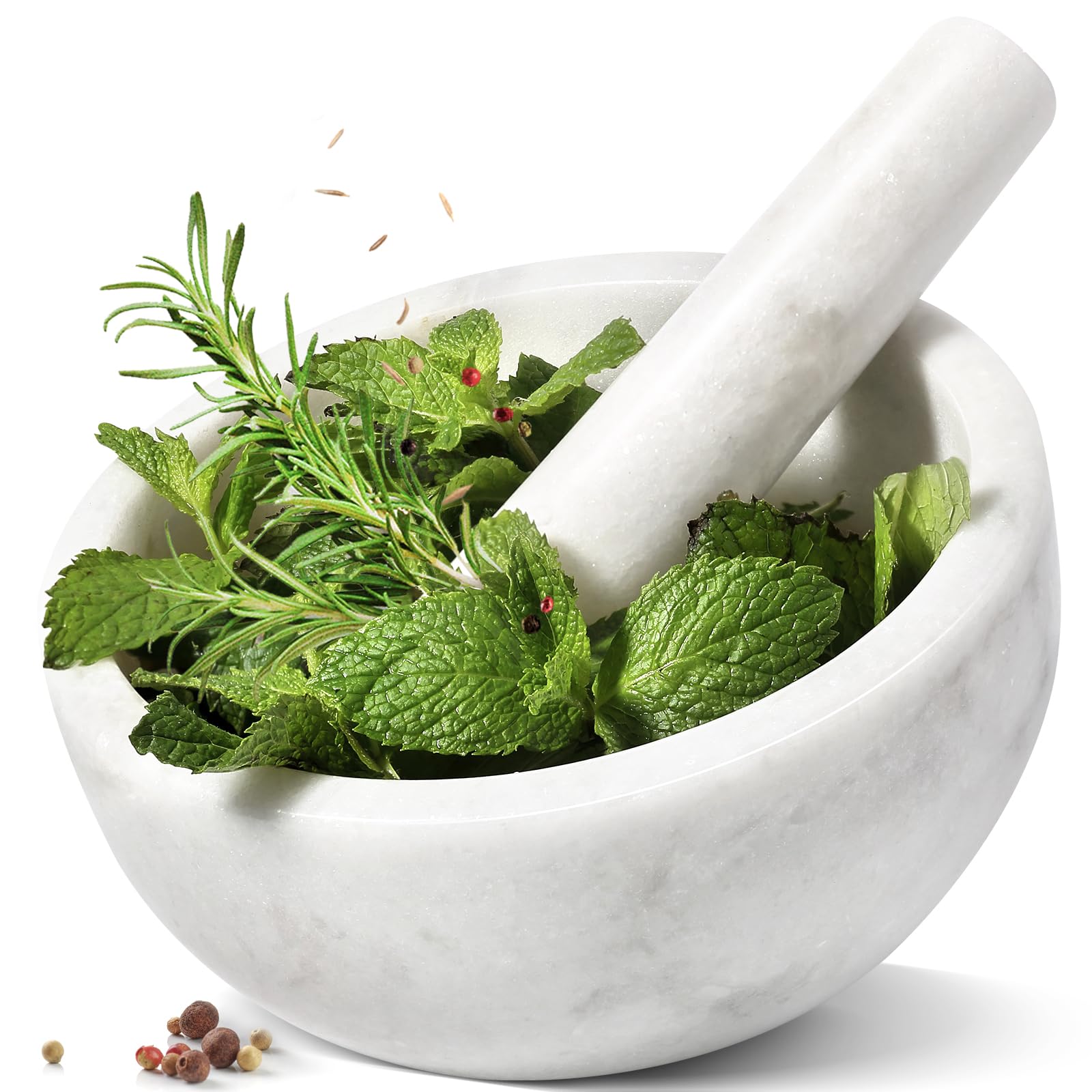 Koville marble mortar and pestle set for smooth guacamole prep