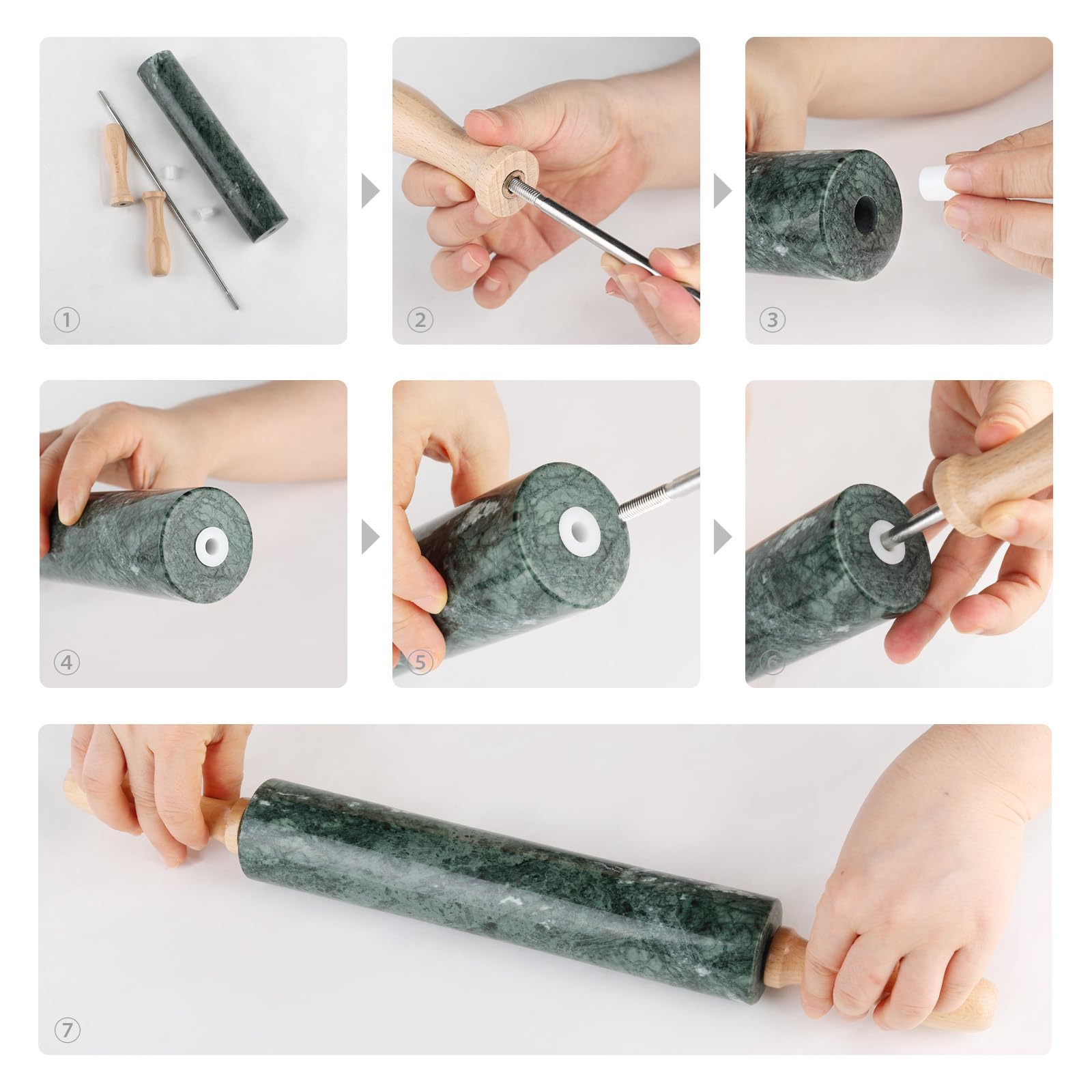 Koville Marble Rolling Pin ships as a decorative yet practical gift ready kitchen tool