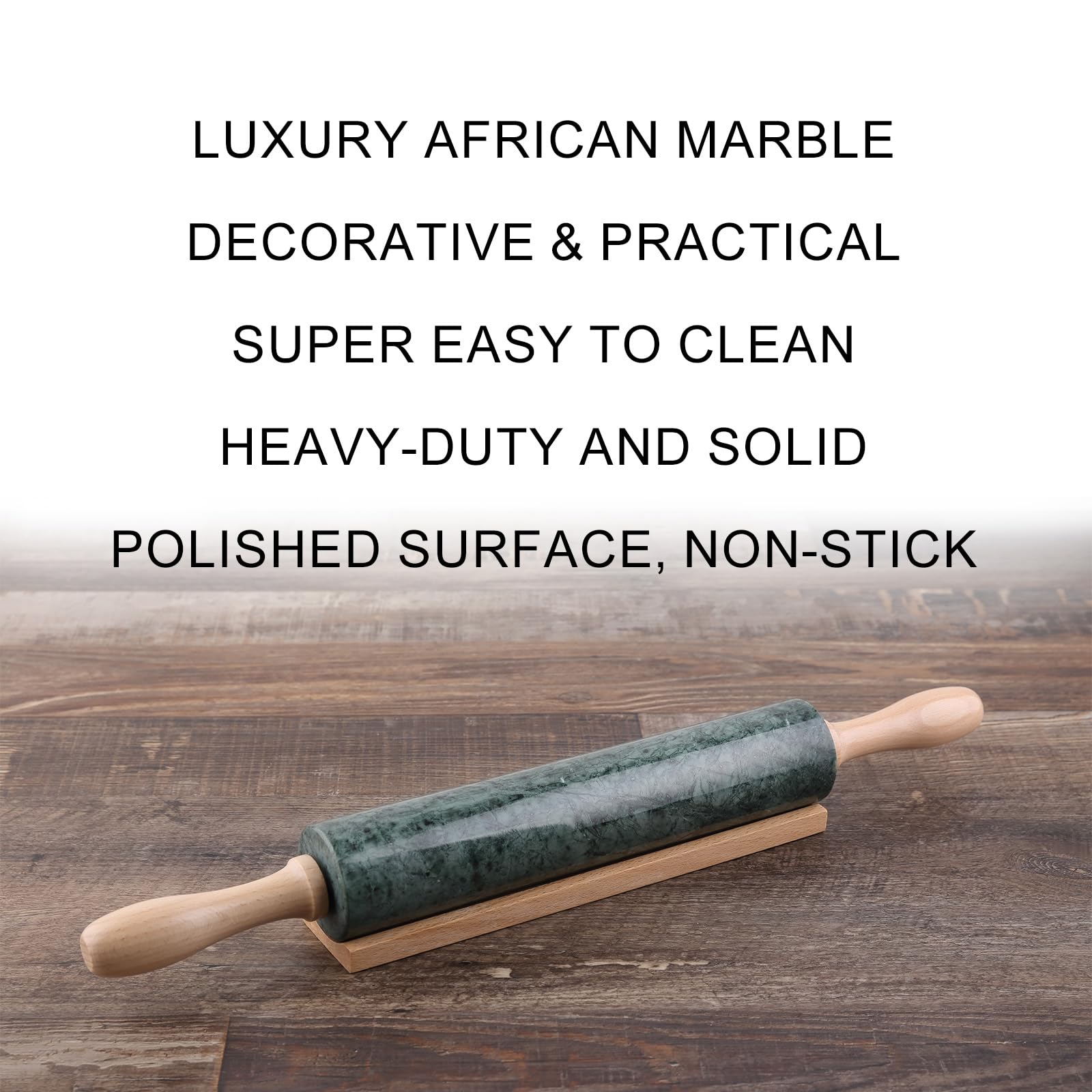 Koville Marble Rolling Pin shows vibrant green marble veins for a timeless kitchen look