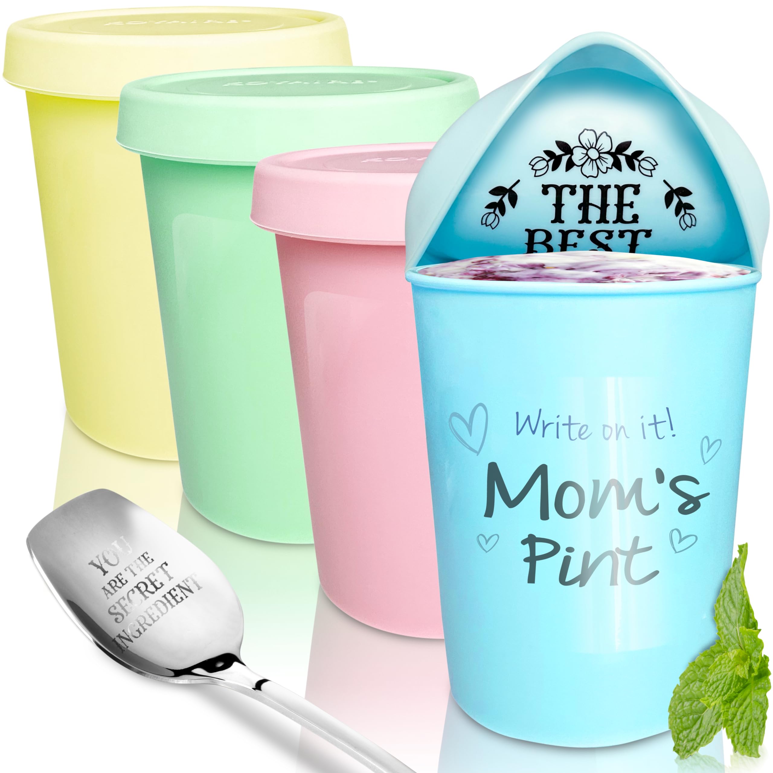 KOYAIRE pint ice cream container with airtight lid for freezer storage