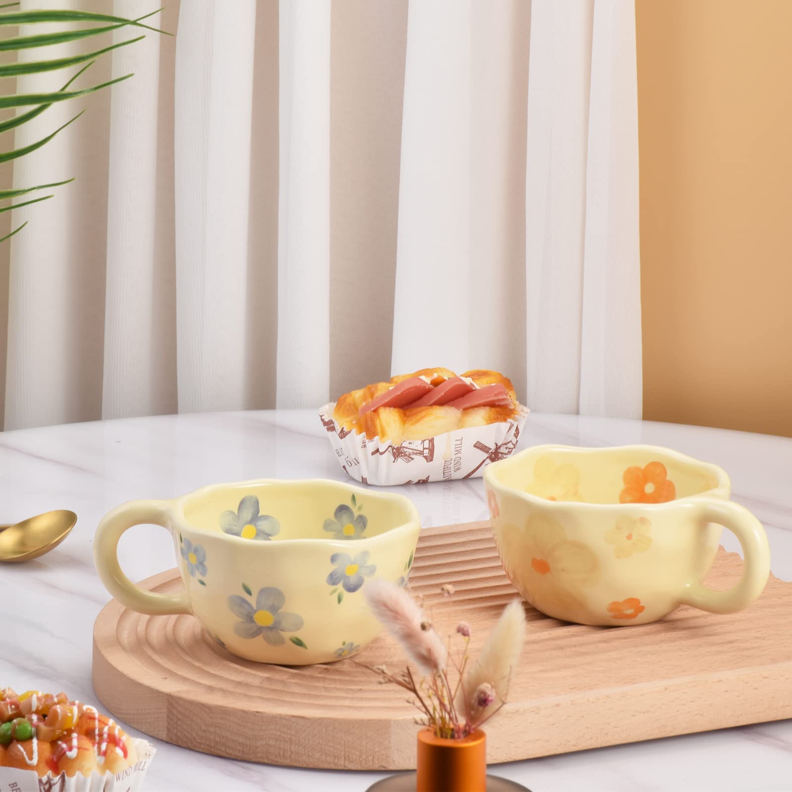 Koythin ceramic coffee mug blue flower versatile use for desk, kitchen, or home office.