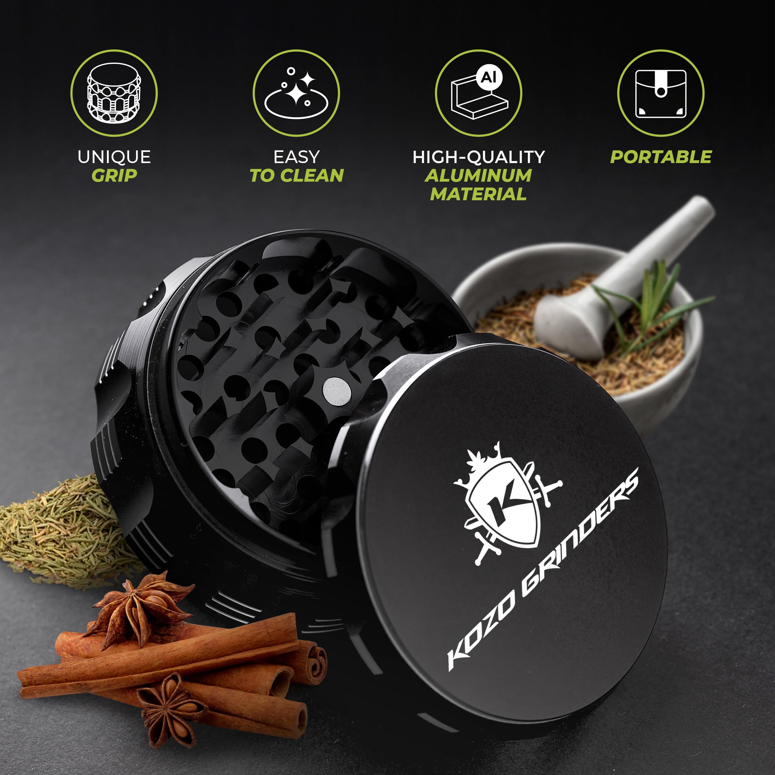 KOZO aluminum black construction offers durability for daily use.