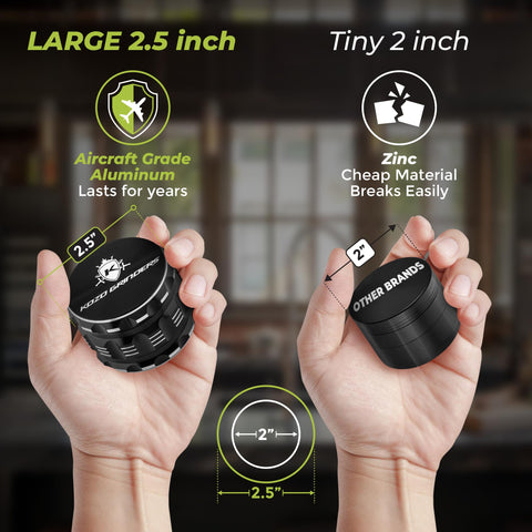 KOZO grinder with strong magnetic lid prevents spills during grinding.