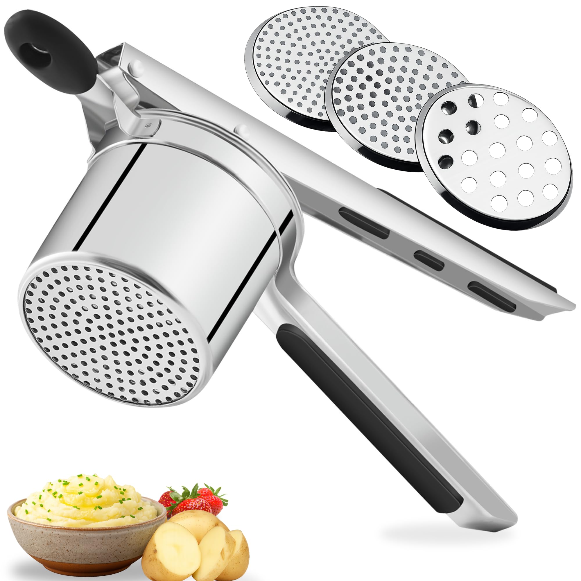 K-PamirZone potato ricer front view shows premium stainless steel handle for comfortable use.